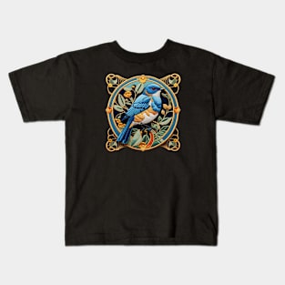 Eastern Bluebird Burst Embroidered Patch Kids T-Shirt